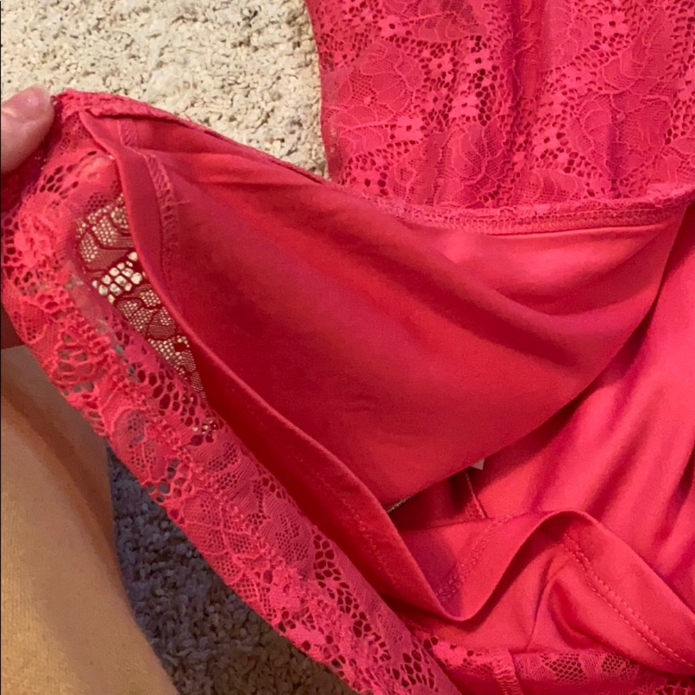 BCBG Hot Pink Lace Wrap Thigh Slit Dress - Picture 8 of 8